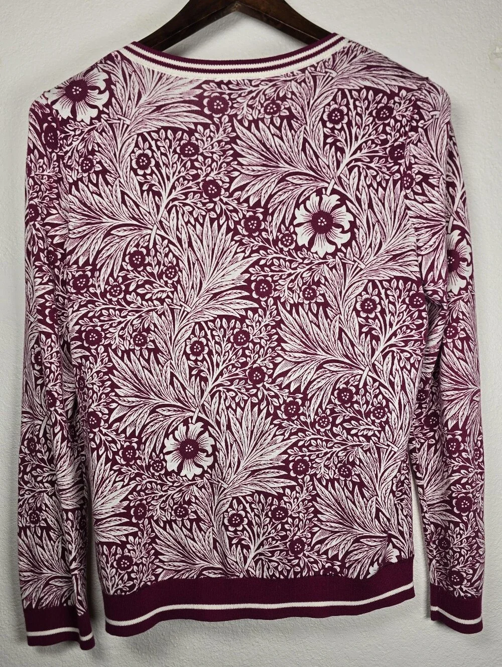 Talbots Floral Cardigan Twin Set Size M Magenta Pink Cotton Blend 2 Piece